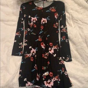 BERSHKA floral long sleeve black skater dress Smal